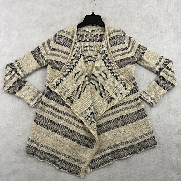 Lucky Brand Open Front Cardigan Sweater Medium Boho Aztec Tribal Knit Cream - Picture 4 of 12